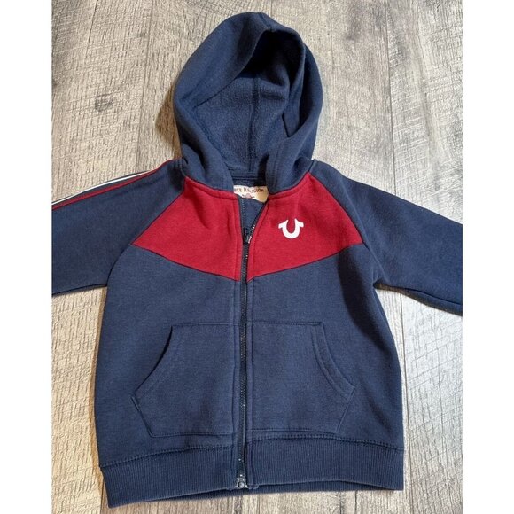 True Religion Hooded Jacket Unisex Baby 24 Month Blue Red Sweatshirt‎ Hoodie Zip - Picture 2 of 7